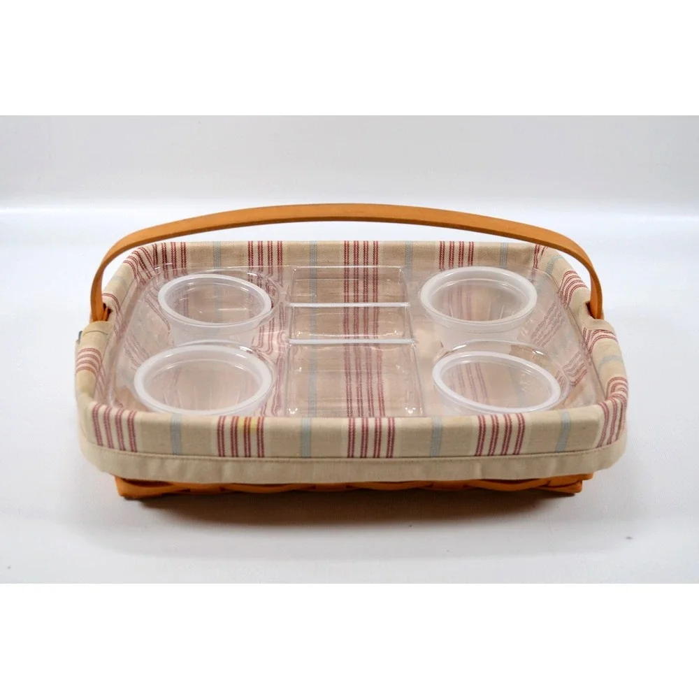LONGABERGER 2002 Classic Back Porch Basket w/ 2 Protectors & Cloth Liner 13x9.5